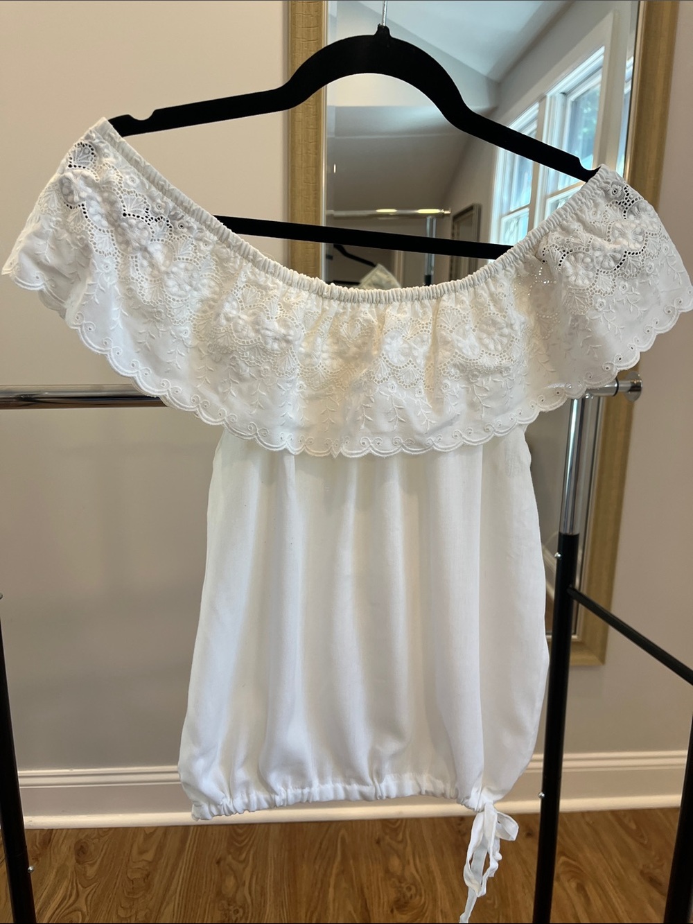 Vintage Off-Shoulder White Eyelet Ruffle Top